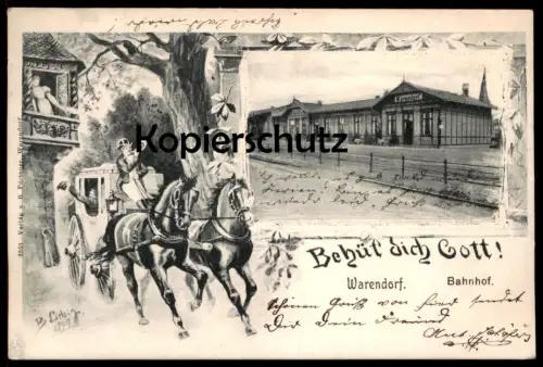 ALTE POSTKARTE WARENDORF BAHNHOF POSTKUTSCHE BEHÜT' DICH GOTT B. LIEBIG 1897 AK Ansichtskarte cpa postcard