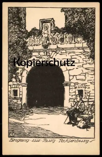 ALTE KÜNSTLER POSTKARTE TECKLENBURG EINGANG ZUR BURG FEDERZEICHNUNG VON HANS HASEKAMP Ansichtskarte AK cpa postcard