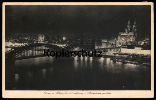 ALTE POSTKARTE KÖLN DOM UND RHEINFRONTBELEUCHTUNG VOM PRESSATURM GESEHEN Rheinfront Nacht night skyline Ansichtskarte