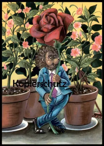 ÄLTERE POSTKARTE MECKI ROTE ROSE IGEL DDR PLANET VERLAG Blume hedgehog Ansichtskarte AK postcard cpa