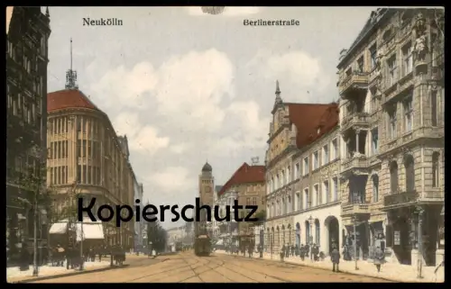 ALTE POSTKARTE BERLIN NEUKÖLLN BERLINERSTRASSE BERLINER STRASSE Strassenbahn Restauration Ansichtskarte AK cpa postcard