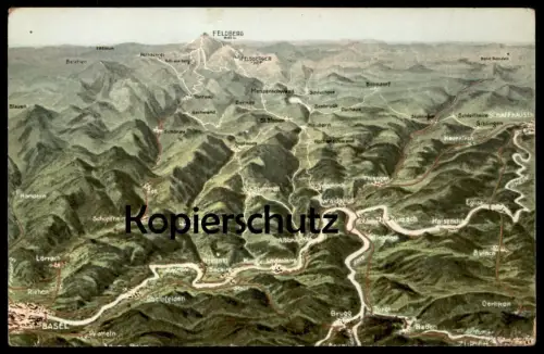 ALTE POSTKARTE LANDKARTE SCHWARZWALD RHEIN BASEL BRUGG LÖRRACH FELDBERG SCHÖNAU LAUFENBURG WEHR map cpa postcard AK