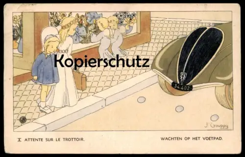 ALTE KÜNSTLER POSTKARTE J. GOUPPY ATTENTE SUR LE TROTTOIR WACHTEN OP HET VOETPAD SCHUTZENGEL angel Ansichtskarte AK cpa