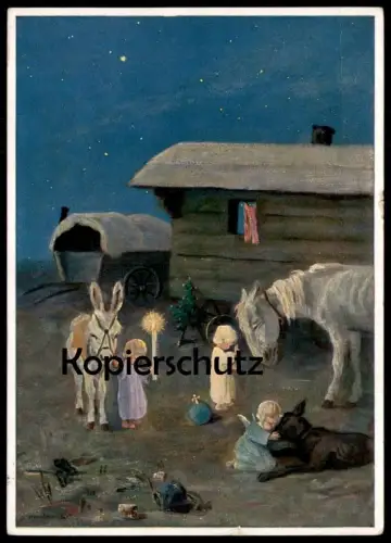 ALTE POSTKARTE MARGARETHE SCHÖNERMARK VOR BETHLEHEM DRAUSS ENGEL ESEL STALL WEIHNACHTEN Ansichtskarte