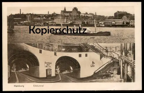 ALTE POSTKARTE HAMBURG ELBTUNNEL DAMPFER SCHIFF postcard Ansichtskarte AK