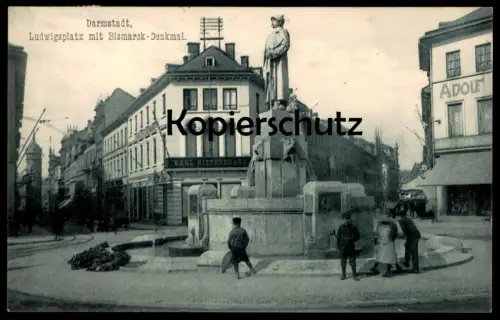 ALTE POSTKARTE DARMSTADT LUDWIGPLATZ MIT BISMARCK-DENKMAL Ansichtskarte cpa postcard