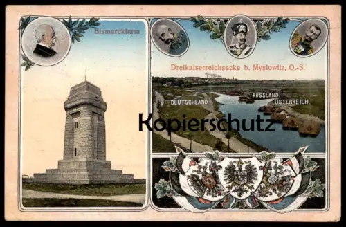 ALTE POSTKARTE MYSLOWITZ DREIKAISERREICHSECKE DEUTSCHLAND ÖSTERREICH RUSSLAND Myslowice Polska