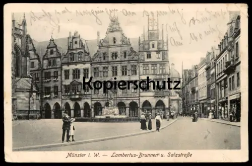 ALTE POSTKARTE MÜNSTER LAMBERTUS-BRUNNEN & SALZSTRASSE Lambertusbrunnen Ansichtskarte cpa postcard
