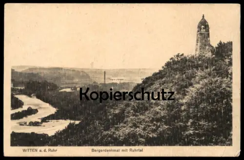ALTE POSTKARTE WITTEN AN DER RUHR BERGERDENKMAL MIT RUHRTAL Ansichtskarte