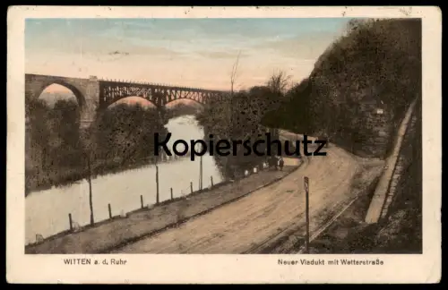 ALTE POSTKARTE WITTEN AN DER RUHR NEUER VIADUKT MIT WETTERSTRASSE Ansichtskarte