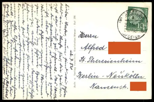 ÄLTERE POSTKARTE SOLBAD KARLSHAFEN HAFEN MIT RATHAUS Ansichtskarte