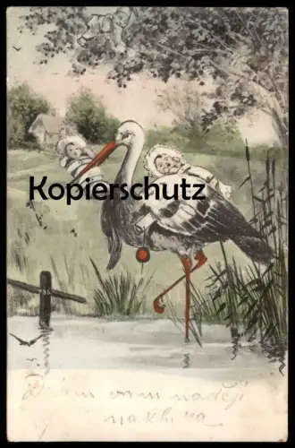 ALTE KÜNSTLER POSTKARTE EREIGNIS GEBURT STORCH BABY KIND KINDER birth stork cigogne Ansichtskarte postcard