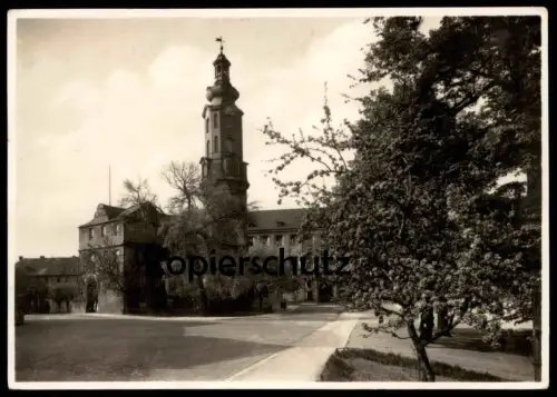ALTE POSTKARTE WEIMAR RESIDENZSCHLOSS VOM FÜRSTENPLATZ AUS BLÜHENDER KIRSCHBAUM 1934