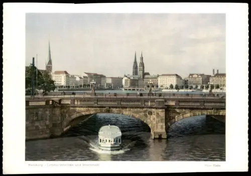 ÄLTERES FOTO HAMBURG HANS HARTZ LOMBARDSBRÜCKE UND INNENSTADT 19,5 cm x 13,7 cm Bild photo