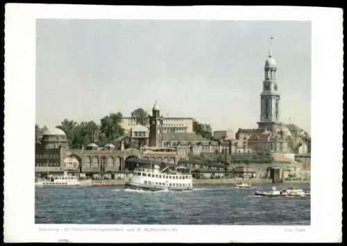 ÄLTERES FOTO HAMBURG HANS HARTZ ST. PAULI LANDUNGSBRÜCKEN UND ST. MICHAELISKIRCHE 19,5 cm x 13,7 cm Bild photo