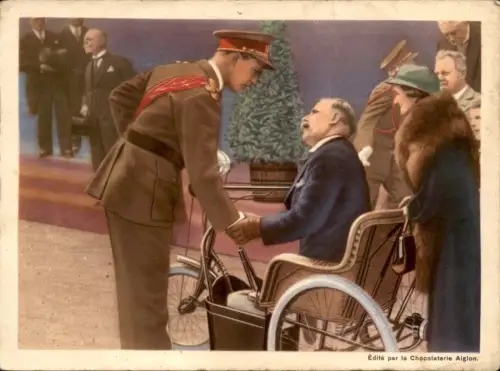 ALTES FOTO ROI LEOPOLD III. AVEC UN INVALIDE PLACE DES PALAIS CHOCOLAT L'AIGLON 19cm x 14 cm photo Bild König Rollstuhl