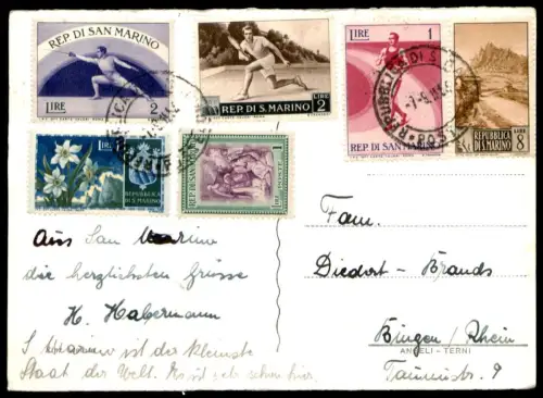 ÄLTERE POSTKARTE SAN MARINO PALAZZO DEL GOVERNO Briefmarken Fechten fencing l'escrime Sport Tennis stamps stamp