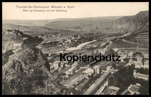 ALTE POSTKARTE BAD MÜNSTER AM STEIN BLICK AUF EBERNBURG UND DORF EBERNBURG