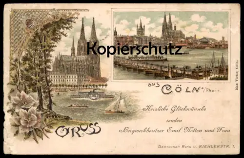 ALTE LITHO POSTKARTE GRUSS AUS CÖLN BERGWERKBESITZER EMIL NOTTON KÖLN Ansichtskarte AK
