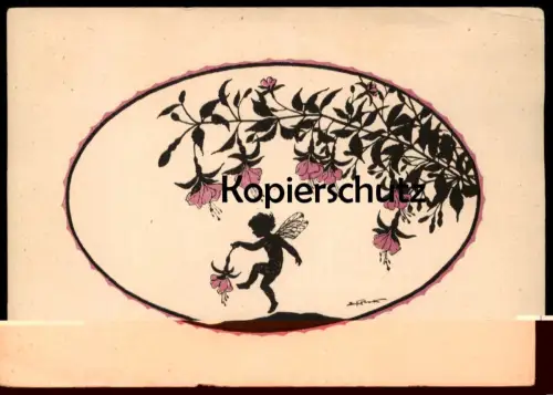ALTE KÜNSTLER POSTKARTE ELFE MIT BLÜTEN BLUMEN ELSBETH FORCK Scherenschnitt Ansichtskarte