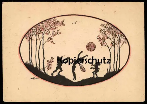 ALTE KÜNSTLER POSTKARTE ELFE MIT BALL SPIEL ZWERG ELSBETH FORCK Scherenschnitt Ansichtskarte