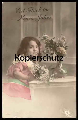 ALTE POSTKARTE VIEL GLÜCK IM NEUEN JAHR NEUJAHR MÄDCHEN BLUMEN postcard cpa AK Ansichtskarte