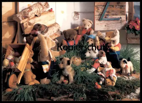 ÄLTERE POSTKARTE TEDDYBÄR OSTERN OSTEREIER HUND ERMENSCHLICHT Teddy Bären bear ours