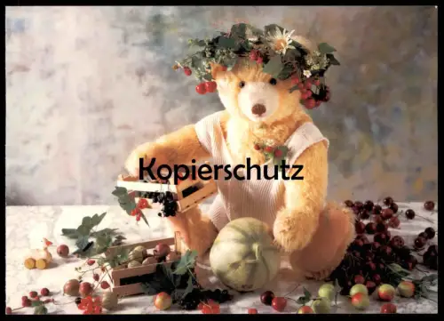 ÄLTERE POSTKARTE TEDDYBÄR MIT FRÜCHTEN ERNTE VERMENSCHLICHT Teddy Bär bear ours