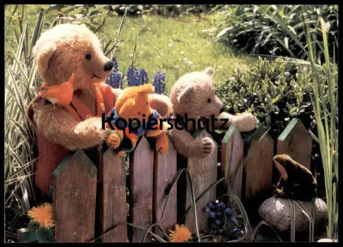 ÄLTERE POSTKARTE TEDDYBÄR BÄRENKIND FROSCH VERMENSCHLICHT frog Teddy Bär bear ours