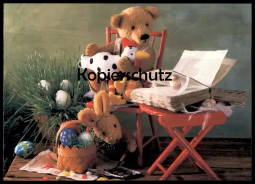 ÄLTERE POSTKARTE TEDDYBÄR OSTERN OSTERHASE BUCH ERMENSCHLICHT Teddy Bär bear ours