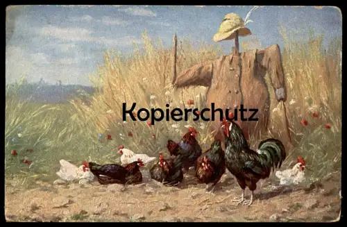 ALTE KÜNSTLER POSTKARTE VOGELSCHEUCHE HÜHNER PELUBA scarecrow épouvantail postcard cpa