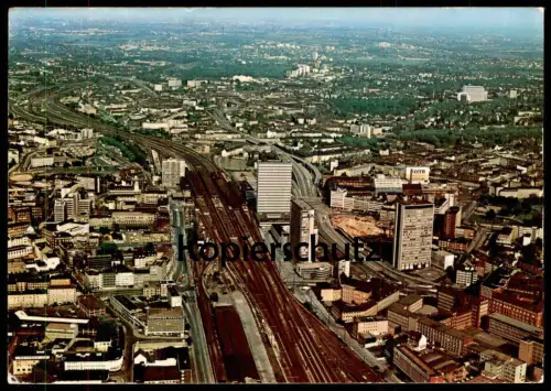 ÄLTERE POSTKARTE ESSEN STADTMITTE LUFTAUFNAHME FLIEGERAUFNAHME BAHNHOF LUFTBILD Ansichtskarte cpa postcard AK
