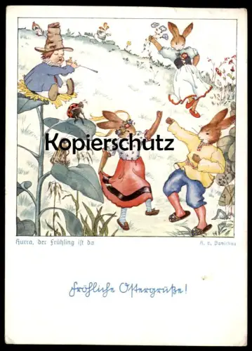 ALTE POSTKARTE FRÖHLICHE OSTERGRÜSSE HASEN VERMENSCHLICHT HANS WOLFF VON PONICKAU Hase rabbit bunny easter cpa postcard
