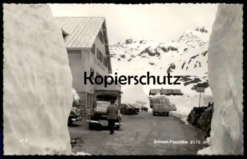 ALTE POSTKARTE GRIMSEL-PASSHÖHE CHRYSLER IMPERIAL & BUS UNBEKANNTE MARKE SAURER RAMSEIER FBW ? GRIMSELPASS
