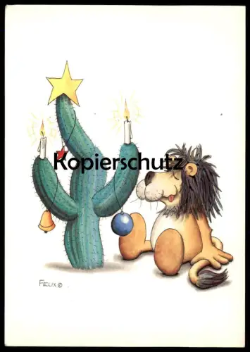 ÄLTERE POSTKARTE LÖWE KAKTUS ALS WEIHNACHTSBAUM Lion Felix postcard cpa AK postcard