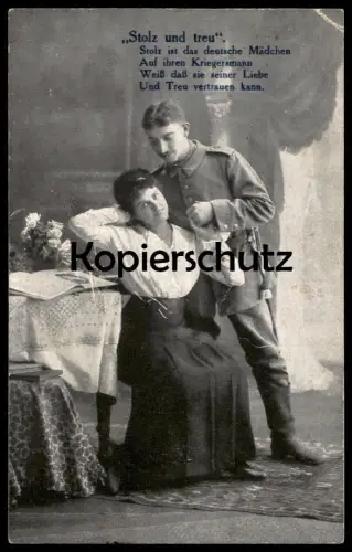 ALTE POSTKARTE STOLZ UND TREU IST DAS DEUTSCHE MÄDCHEN ABSCHIED SOLDAT Frau woman Ansichtskarte AK postcard cpa