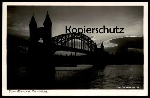 ALTE POSTKARTE BONN AM RHEIN ABEND AN DER RHEINBRÜCKE 1936 Ansichtskarte