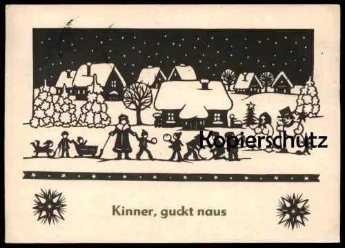 ALTE POSTKARTE SCHWARZENBERG WEIHNACHTSMARKT SCHNEEMANN SCHNEEFRAU KINNER GUCKT NAUS ERZGEBIRGE