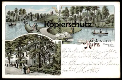ALTE LITHO POSTKARTE GRUSS VON DER HUFE METTMANN RESTAURATION EIGEN DIEPENSIEPEN
