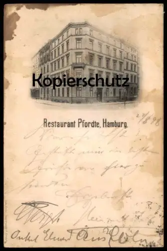 ALTE POSTKARTE HAMBURG RESTAURANT PFORDTE 1898 Ansichtskarte AK postcard