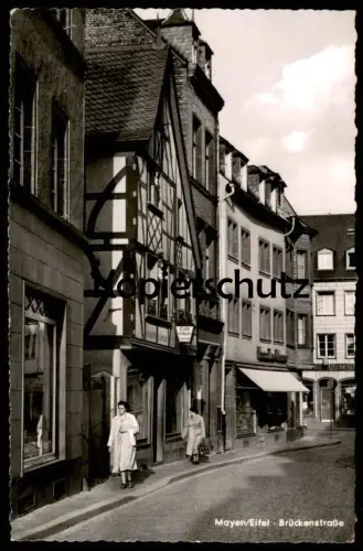ÄLTERE POSTKARTE MAYEN EIFEL BRÜCKENSTRASSE CAFÉ ALT MAYEN SOWIE GESCHÄFT JUSTEN Landkreis Koblenz Ansichtskarte postcard cpa