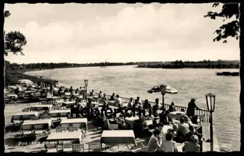ÄLTERE POSTKARTE KÖLN PORZ BLICK AUF DEN RHEIN GASTSTÄTTE Ansichtskarte postcard