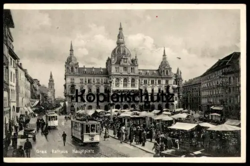 ZWEIMAL ALTE POSTKARTE GRAZ RATHAUS HAUPTPLATZ SOWIE GRAZ JAKOMINIPLATZ STRASSENBAHN TRAM