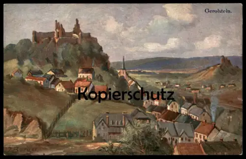 ALTE KÜNSTLER POSTKARTE GEROLSTEIN EIFEL MIT LÖWENBURG UND AUBERG Ansichtskarte