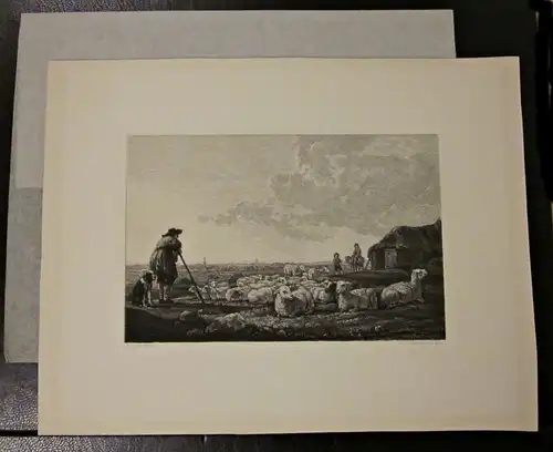 Original Kupferstich / Zeichnung A. CUYP PINX Schäfer Landschaft von J. Eissenhardt 