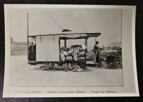 Foto Abzug Replica Straßenbahn Frachtwagen um 1900 in Bilbao Spanien