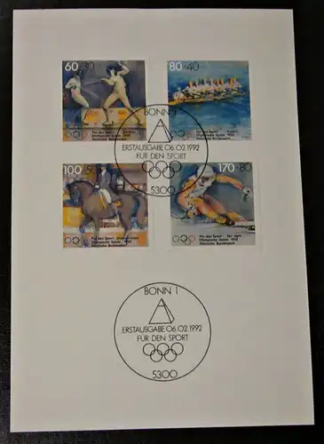 Briefmarken BRD Deutschland für den Sport Erstausgabe 1992 Stempel