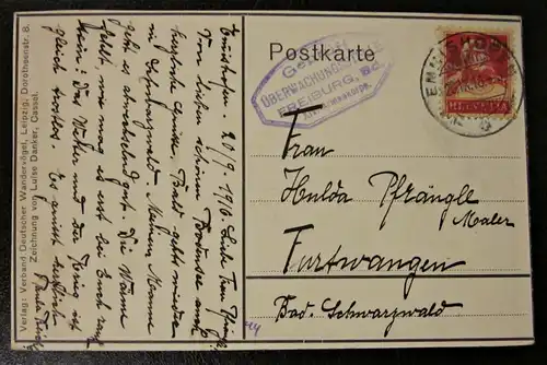 Alte Ansichtskarte Zeichnung Luise Danker gel. Schweiz Stempel Briefmarke Ganzsache 1916
