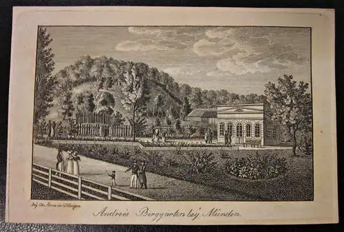 Kupferstich Gebr. Rocca Göttingen  Berggarten bei Münden Umseitig beschriftet 1834