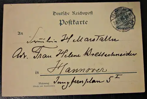 Alte Postkarte Ganzsache Stempel gel. 1897 Frankfurt - Hannover Fr. Marstaller